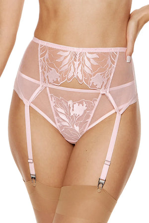 High Waist Mesh Garter Belt Gorteks Coco Pink-0