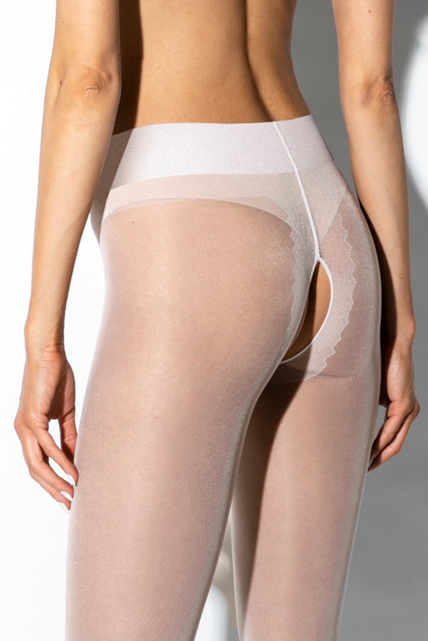Amour Hip Gloss Open Crotch Pantyhose 20DEN White-2