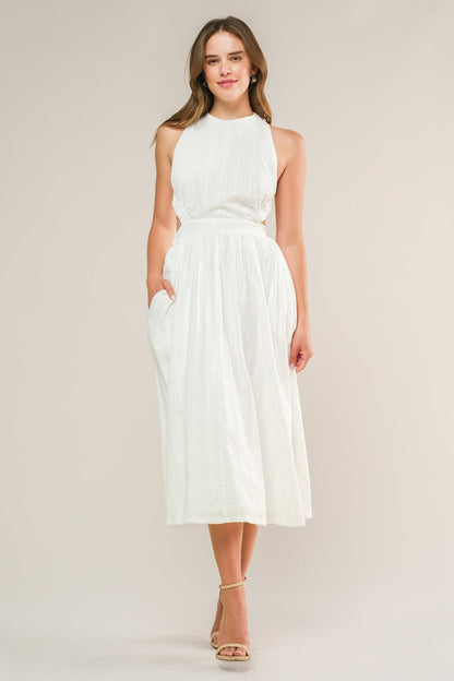 ADMIRED FROM AFAR WOVEN MIDI DRESS