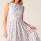 White and pink woven eyelet midi dress by Flying Tomato from the Thena Garden Party collection, featuring a stylish, feminine design.