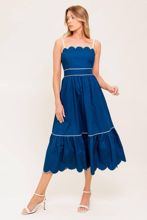 RUSTIC DREAM NAVY WOVEN MIDI DRESS