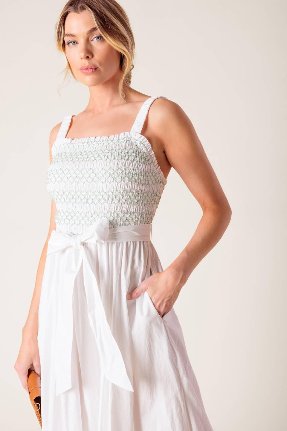 Off-white Romina broderie woven midi dress by Flying Tomato featuring intricate embroidery and a flowing silhouette