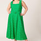 Green woven lace midi dress by Flying Tomato featuring daffodil and daydream-inspired floral design.