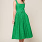 Flying Tomato Daffodils & Daydreams woven lace midi dress in green, featuring intricate lace details and a flowing silhouette.