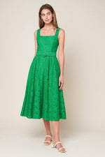Green woven lace midi dress from Flying Tomato featuring daffodil and daydream floral patterns.