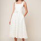 Off-white woven lace midi dress by Flying Tomato featuring daffodil and daydream-inspired floral design.
