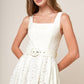 Off-white woven lace midi dress by Flying Tomato featuring daffodil and daydream-inspired floral patterns.