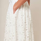 Off-white woven lace midi dress from Flying Tomato with delicate floral pattern and elegant fit.
