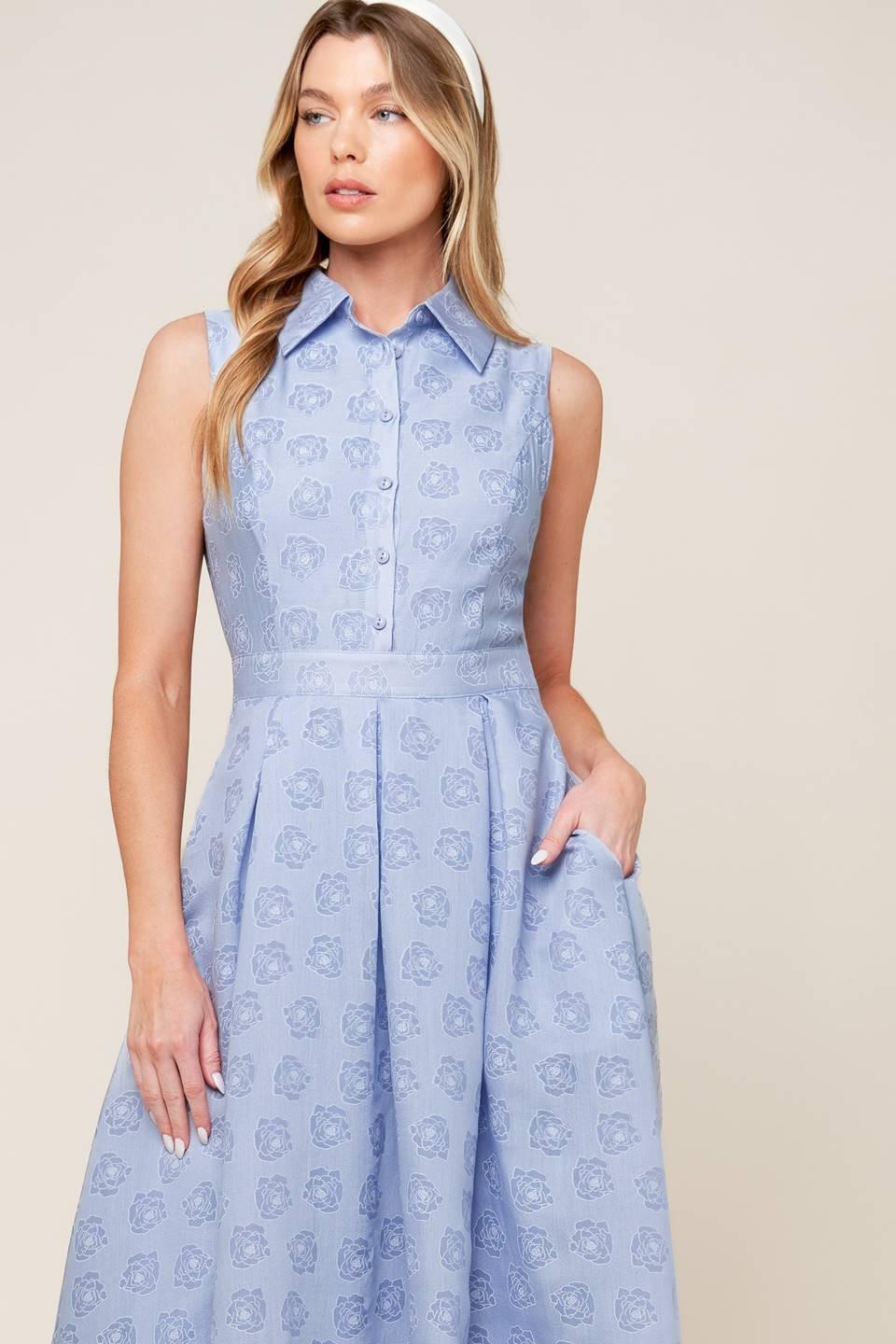 Slate blue woven midi dress by Flying Tomato, featuring a stylish and comfortable design perfect for casual or semi-formal wear.