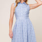Flying Tomato GRAND ENTRANCE woven midi dress in slate blue, showcasing its stylish fabric and elegant midi length.