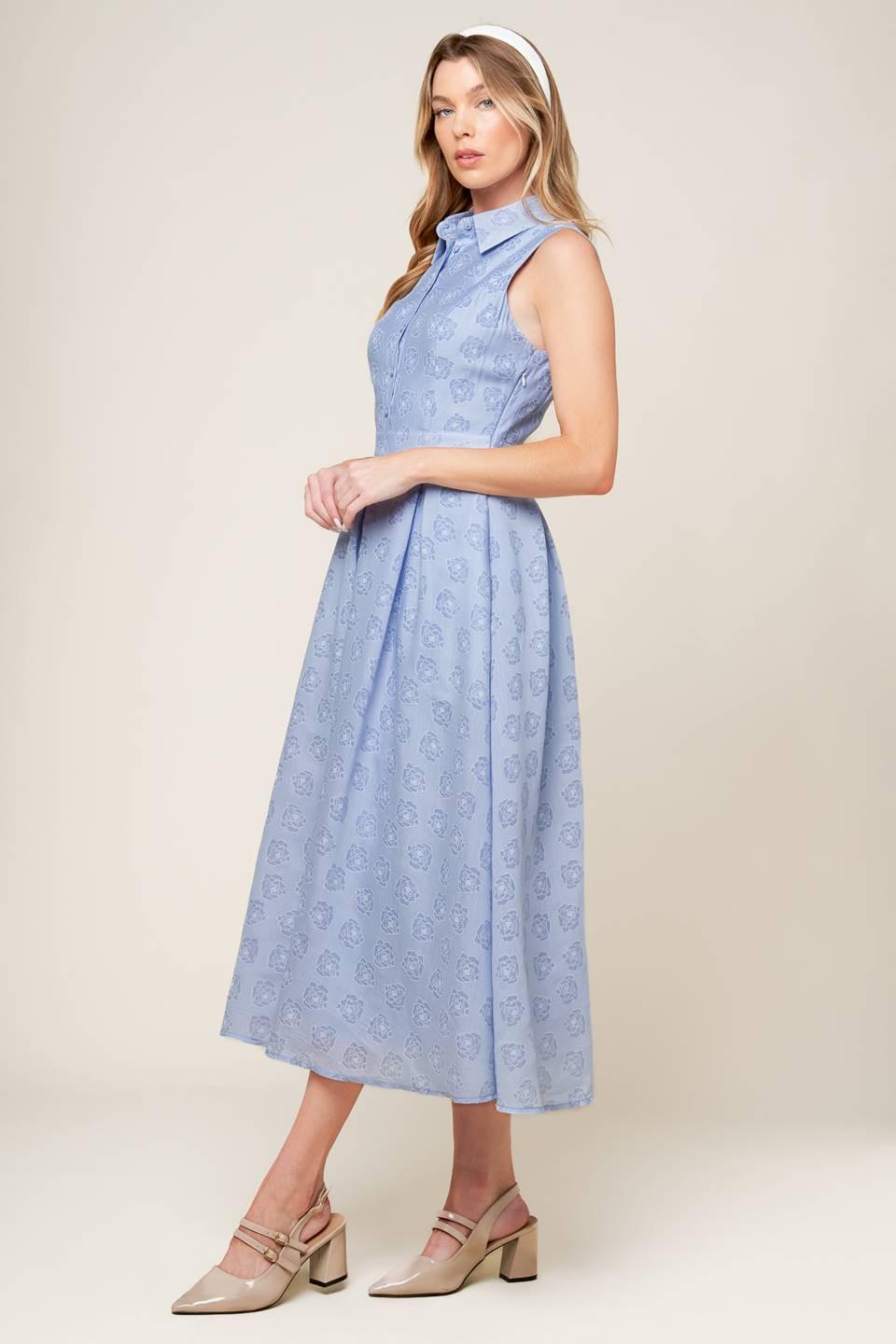 Flying Tomato Grand Entrance woven midi dress in slate blue, featuring a stylish design and comfortable fit.