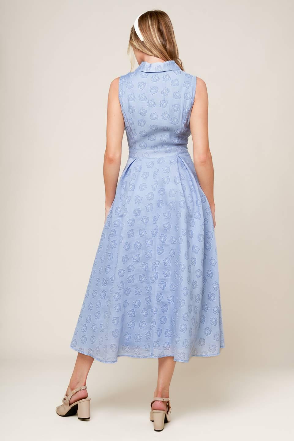 Flying Tomato Grand Entrance woven midi dress in slate blue, featuring a stylish, flowing design perfect for casual or semi-formal wear.