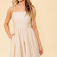 Cream woven midi dress from Flying Tomato's Regal Cutie collection, with a flowy silhouette and detailed fabric texture.