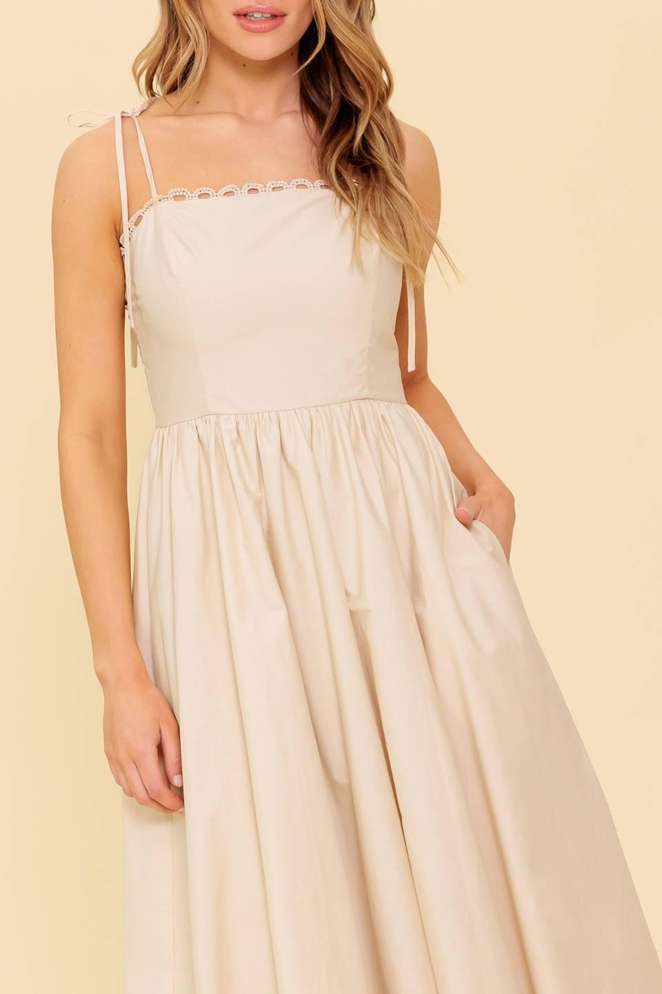 Cream woven midi dress by Flying Tomato, Regal Cutie style, featuring a flattering fit and elegant design.
