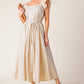 Flying Tomato Champagne Toast taupe woven midi dress, stylish sleeveless dress with a fitted waist and elegant midi length.