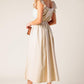 Flying Tomato Champagne Toast taupe woven midi dress, stylish and elegant with a fitted waist and flowing skirt, perfect for special occasions.