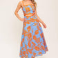 Flying Tomato Apricot Sunset woven midi dress in blue and orange with a flowing, stylish design perfect for casual or semi-formal wear.