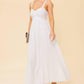 Flying Tomato ivory eyelet midi dress with short sleeves and fitted waist, styled for casual or semi-formal occasions.