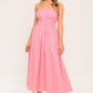 Flying Tomato Honey Sunset Pink woven midi dress, sleeveless with a flowy silhouette and intricate woven fabric details.