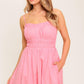Pink woven midi dress from Flying Tomato's Honey Sunset collection, featuring a stylish, flowy design perfect for summer.