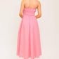 Pink woven midi dress by Flying Tomato featuring honey sunset-inspired colors and a stylish, flowing design.