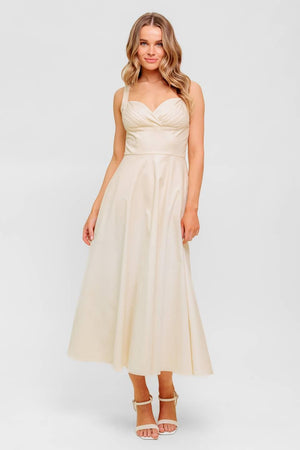 OCEAN SHEEN TENDER CREAM WOVEN MIDI DRESS