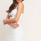 White denim Silent Shin Twill midi dress by Flying Tomato, featuring a stylish twill fabric and a flattering midi length.
