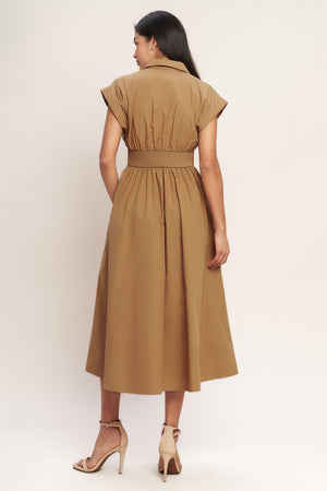Flying Tomato Love You More Woven Midi Dress in caramel, featuring a stylish woven design and midi length for casual or dressy occasions.