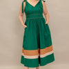 FOREST CHARM WOVEN COLOR BLOCKED MIDI DRESS - GREEN TAUPE