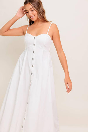 White woven midi dress by Flying Tomato from NATURE’S TOUCH collection, featuring a flowing silhouette and subtle textured fabric.