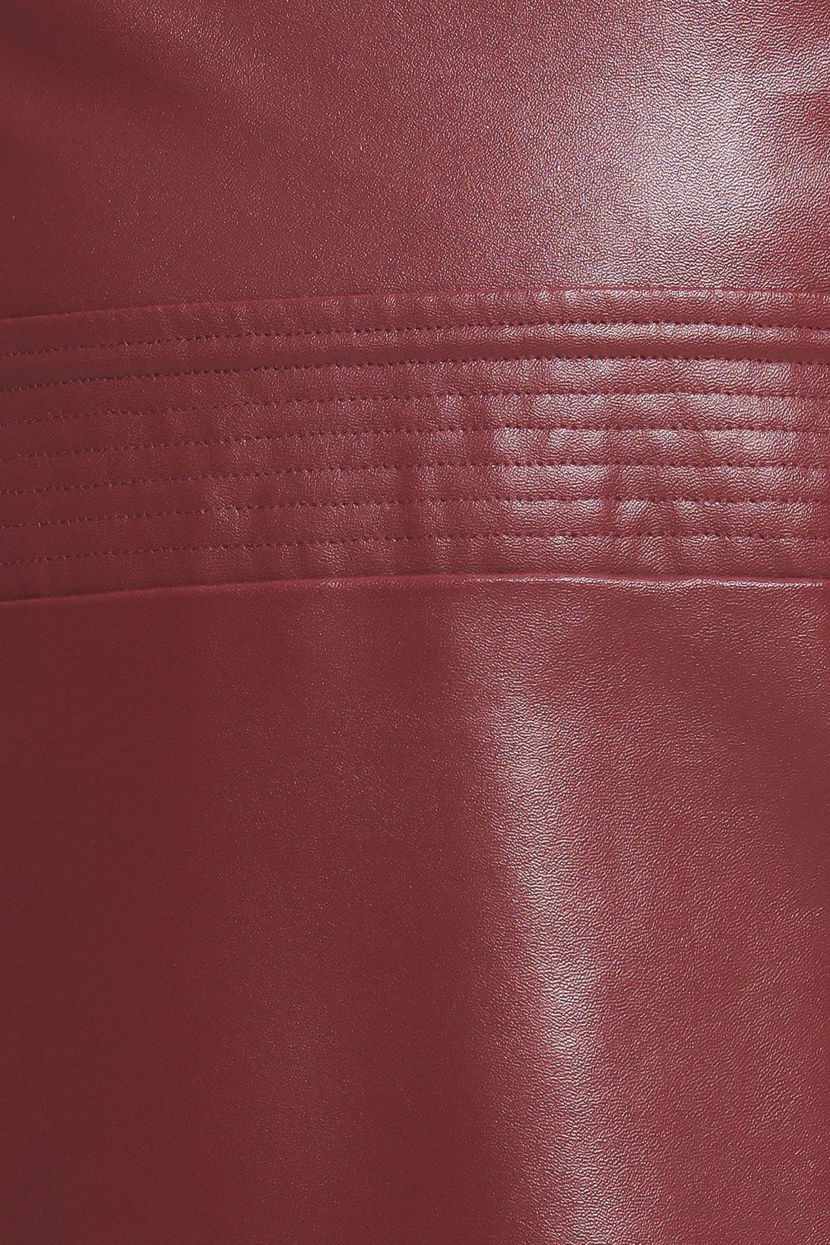 Flying Tomato burgundy faux leather midi dress with a fitted silhouette and elegant design, shown on a model.