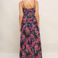 NIGHT FLORIST POWER MESH MAXI DRESS