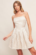 Blush-colored Romantic Garden woven mini dress by Flying Tomato featuring floral print and adjustable straps.