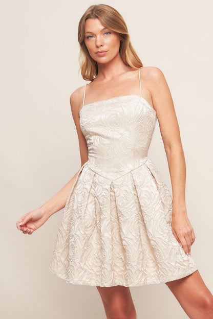 Blush-colored Romantic Garden woven mini dress by Flying Tomato featuring floral print and adjustable straps.