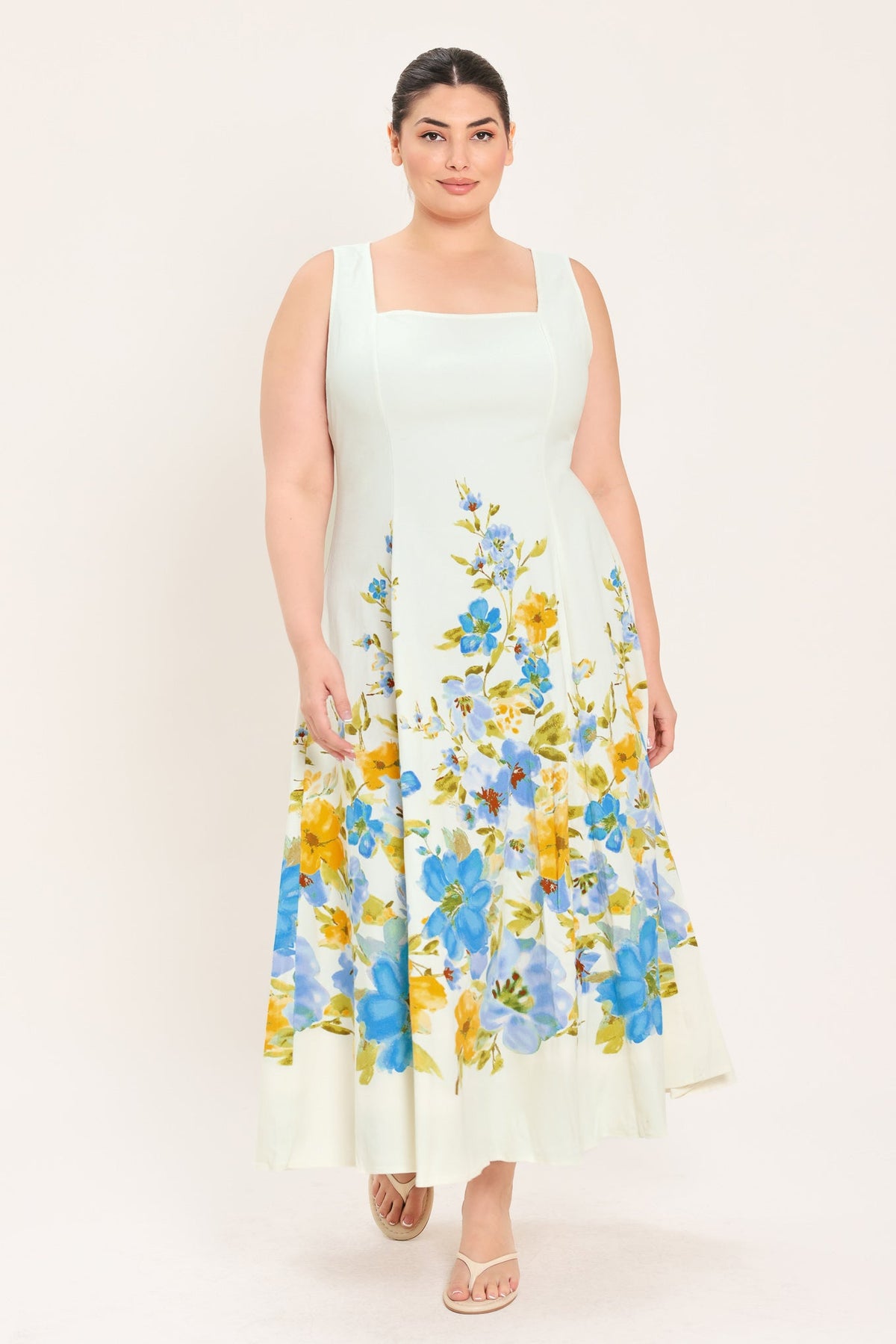 Flying Tomato Dreaming of the Coast woven midi dress in off-white with a relaxed, boho style, featuring a flowy silhouette and natural fabric.