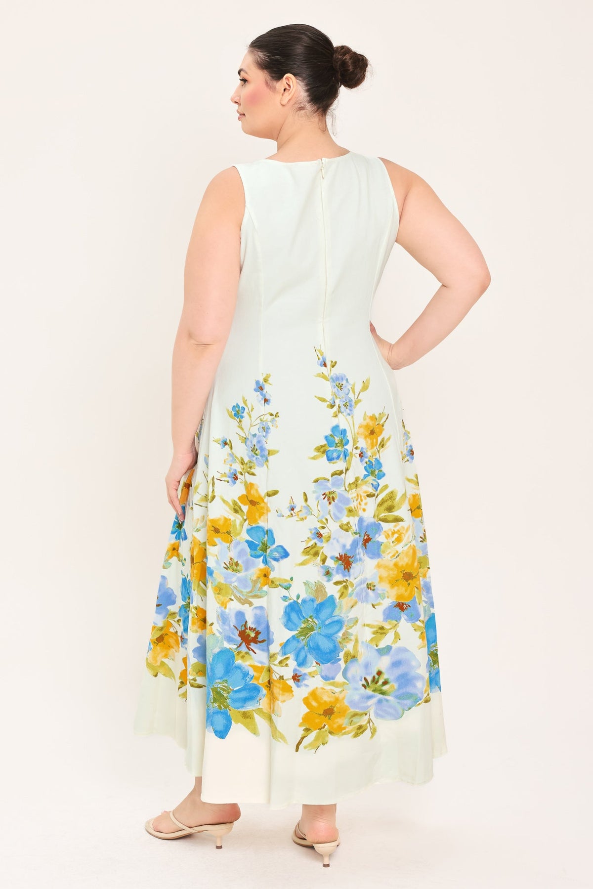 Off-white woven midi dress from Flying Tomato's Dreaming of the Coast collection, featuring a relaxed, beach-inspired style.