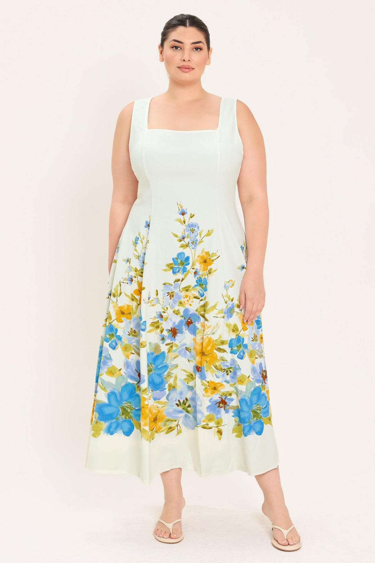 Off-white woven midi dress from Flying Tomato's Dreaming of the Coast collection, featuring a relaxed, stylish design.