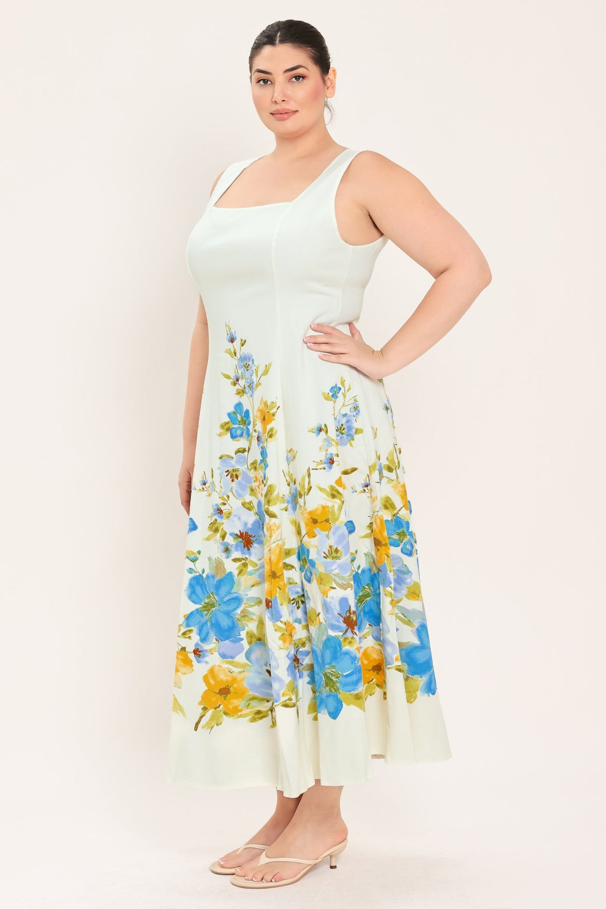Off-white woven midi dress from Flying Tomato's Dreaming of the Coast collection, featuring a relaxed, flowing design perfect for summer.