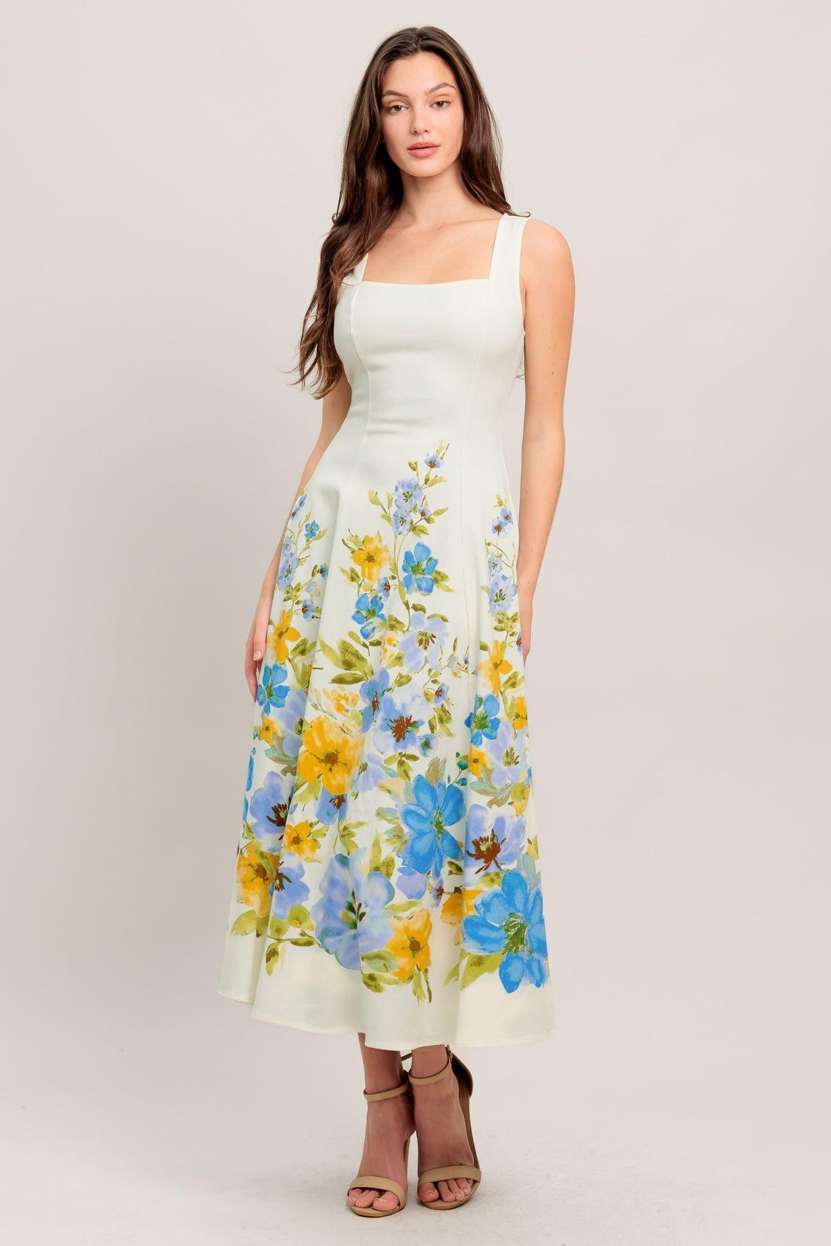 Off-white woven midi dress from Flying Tomato featuring a relaxed fit and coastal-inspired design.