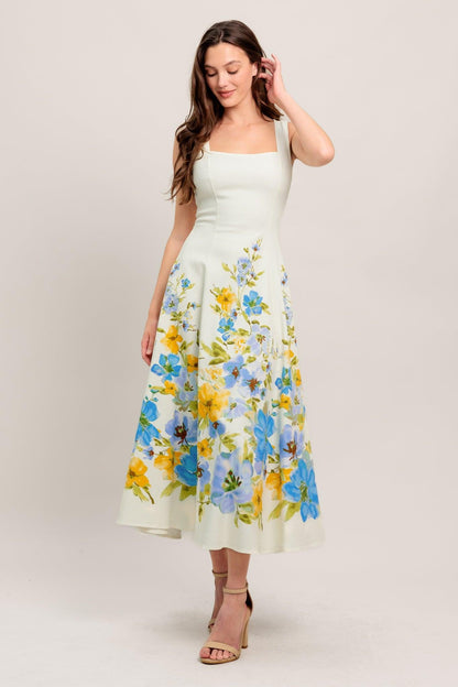 Flying Tomato dreaming of the coast woven midi dress in off-white with a relaxed fit and coastal-inspired woven fabric.