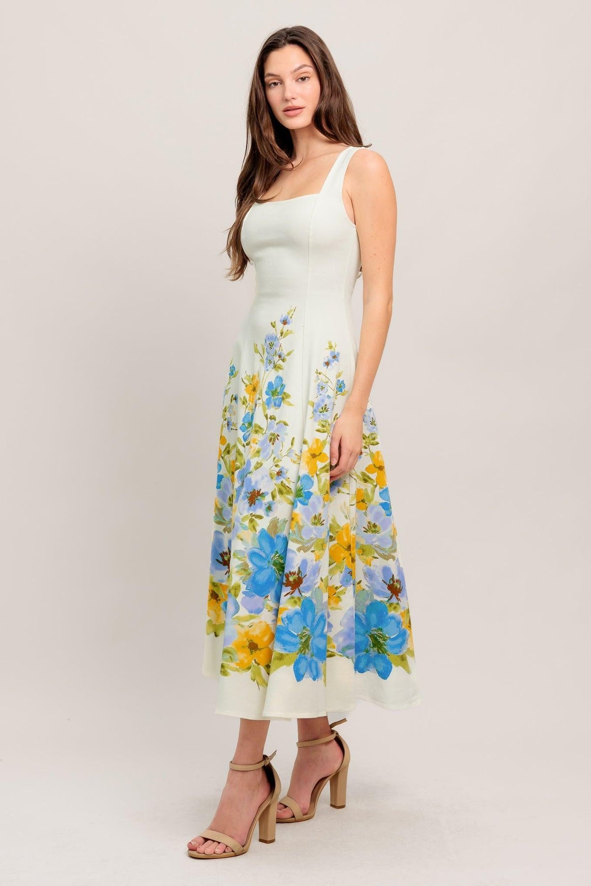 Off-white woven midi dress from Flying Tomato's Dreaming of the Coast collection, featuring a relaxed, coastal-inspired design.