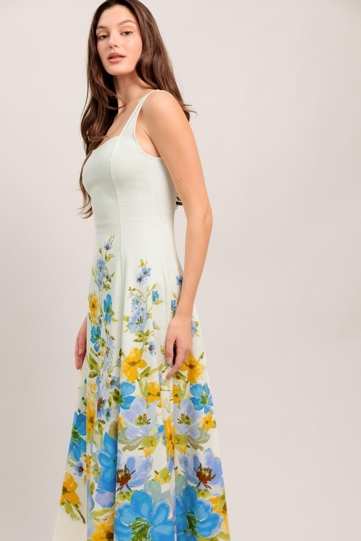 Off-white woven midi dress from Flying Tomato's Dreaming of the Coast collection, featuring a relaxed, beach-inspired design.