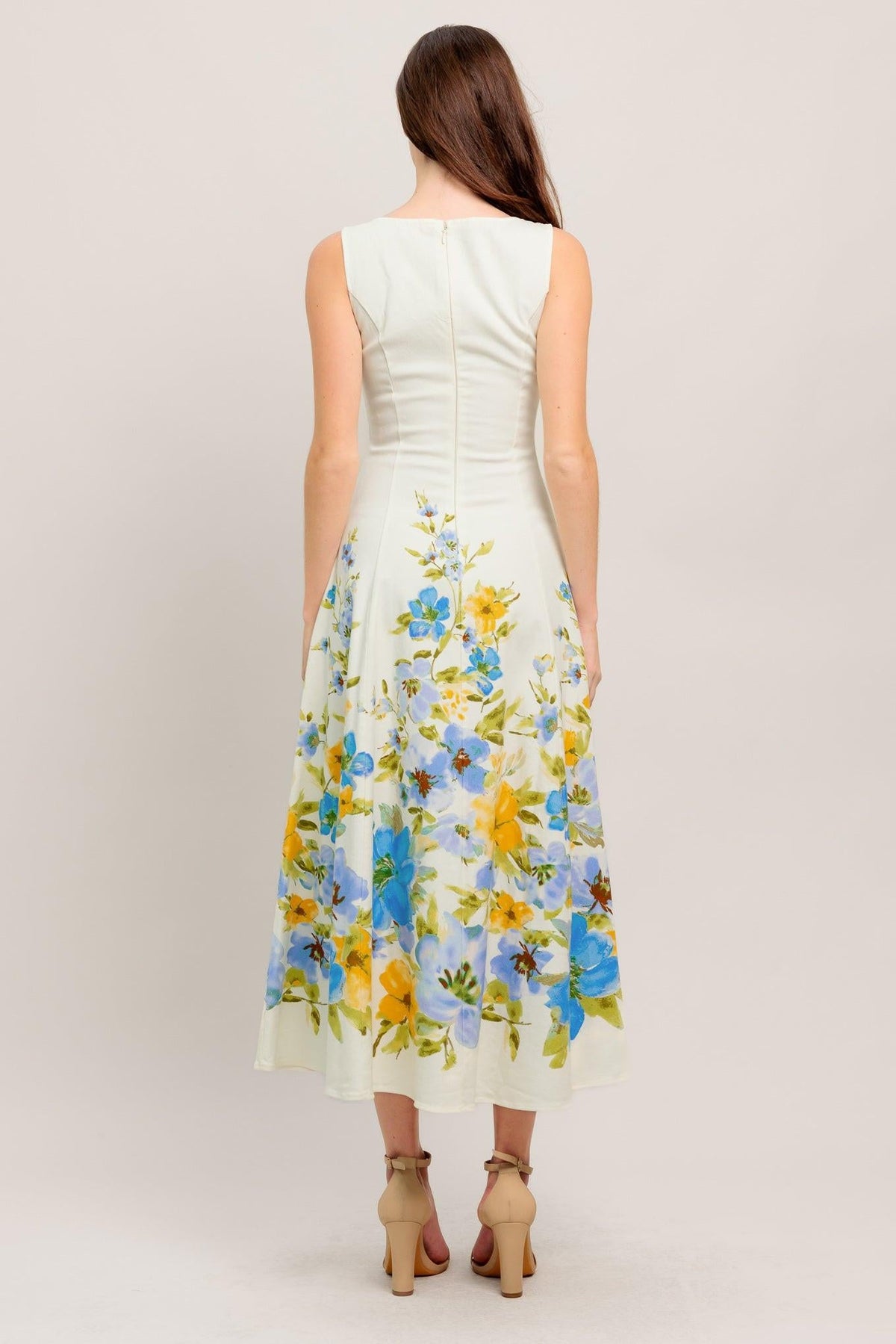 Off-white woven midi dress from Flying Tomato's Dreaming of the Coast collection, featuring a flowing, textured fabric and stylish design.