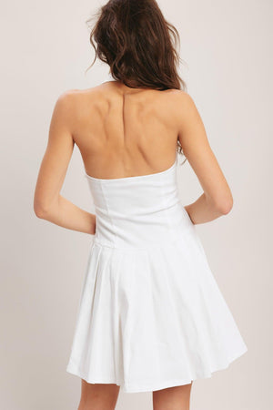 Flying Tomato Summer Clubhouse woven mini dress in white denim, sleeveless with a casual, breezy fit and trendy design.