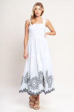 Flying Tomato Whispers of Summer woven midi dress in white, featuring a flowy, summer-ready design with a sleeveless cut.