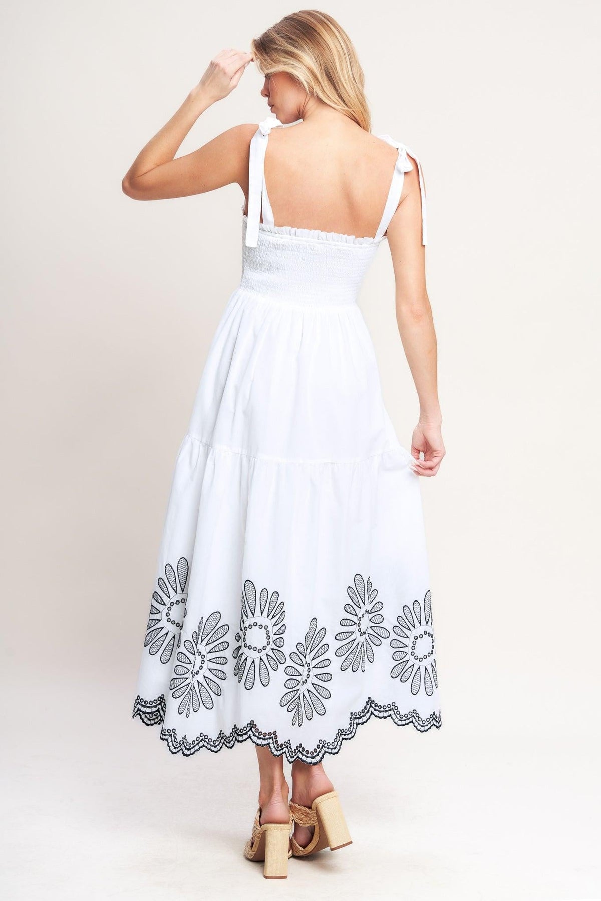 Flying Tomato Whispers of Summer woven midi dress in white, flowing fabric with a breezy summer style.