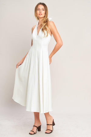 Flying Tomato Serene Moment woven midi dress in white denim, stylish and flowy with a comfortable fit.