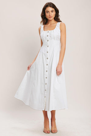 Flying Tomato Seaside Brunch woven midi dress in off-white, featuring a flowy, textured fabric ideal for summer and casual outings.