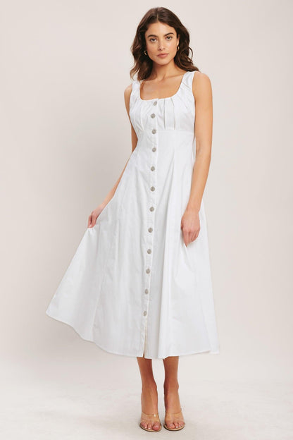 Flying Tomato Seaside Brunch woven midi dress in off-white, featuring a flowy, textured fabric ideal for summer and casual outings.