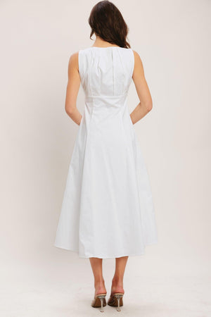 Off-white Seaside Brunch Woven Midi Dress by Flying Tomato featuring a relaxed fit and intricate woven pattern.